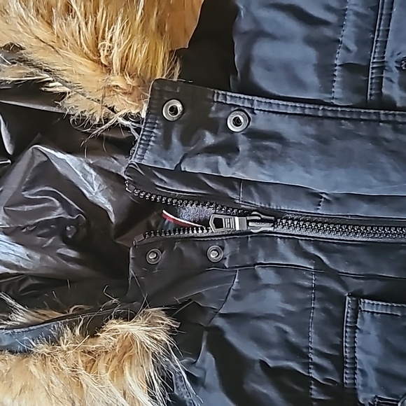 Tommy Hilfiger Black Winter Coat Faux Fur Trim Hood Women's Size Small - Picture 5 of 16